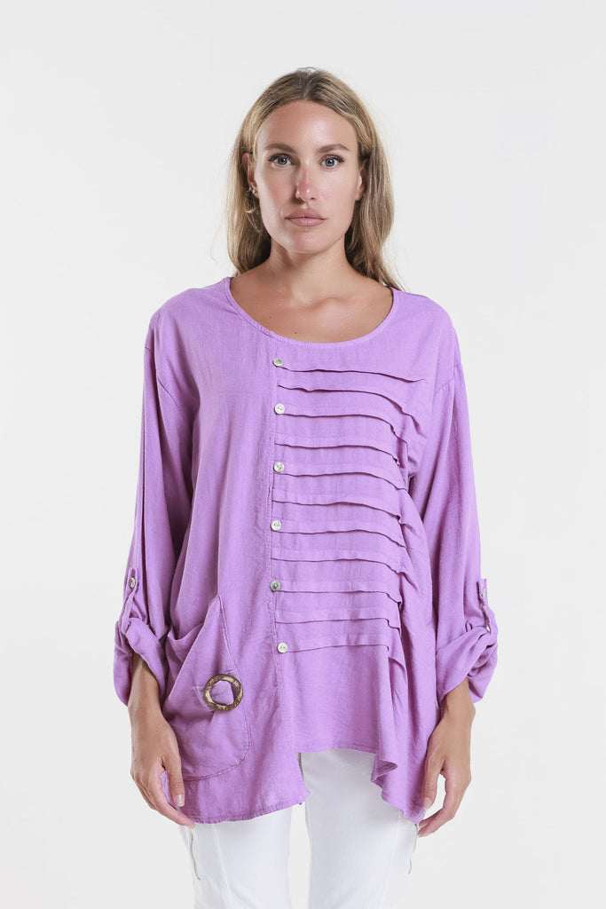 BQ181 512 Lavender Charlene 3/4 Slv Pleated One Side Top