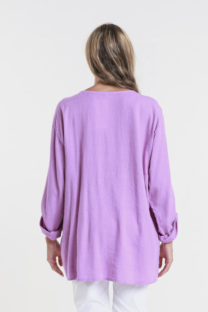 BQ181 512 Lavender Charlene 3/4 Slv Pleated One Side Top