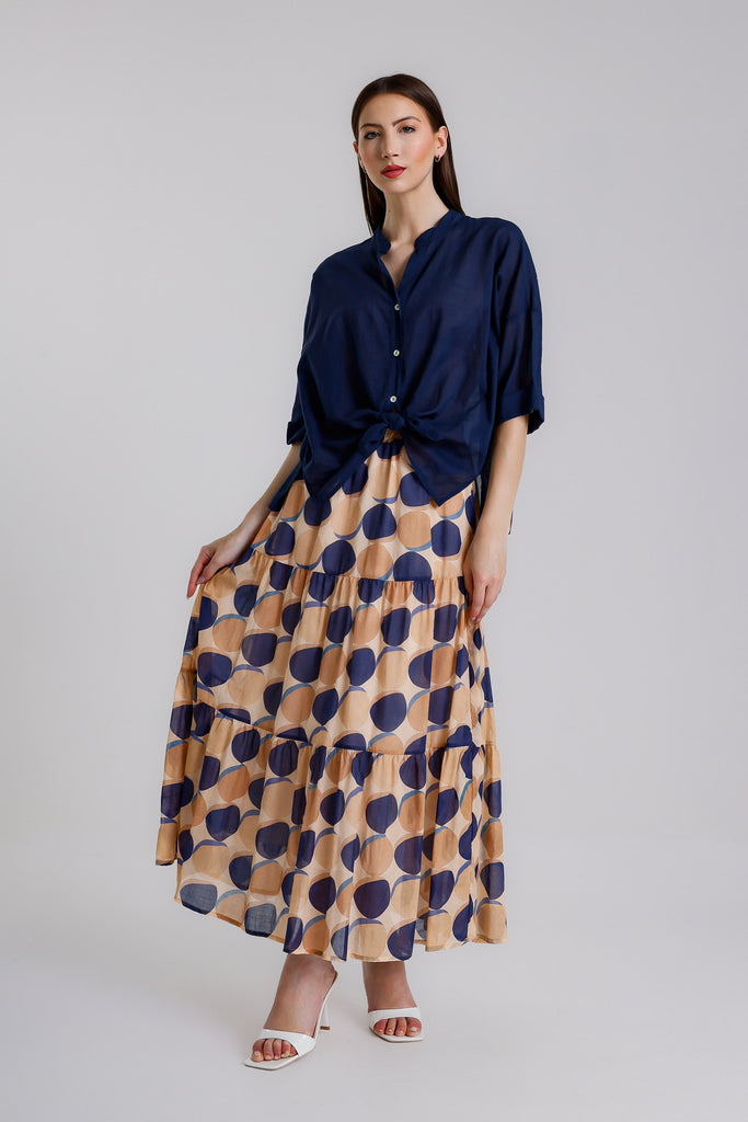 BQ184 409 Navy Amanda 3/4 Slv Cotton Voile Blouse