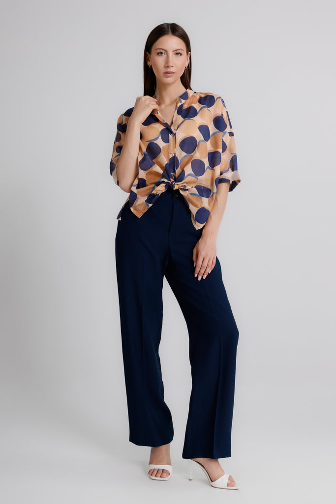 BQ184C 409 Navy Circle Amanda 3/4 Slv Cotton Voile Blouse