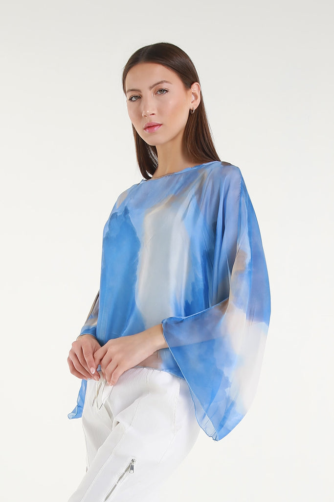 BQ200A 437 Periwinkle Abstract Sofita 3/4 Sleeve Cropped Silk Kaftan