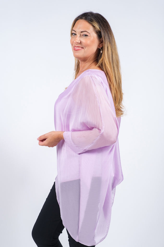 BQ201-534 Lilac Sofia 3/4 Sleeve Silk Kaftan