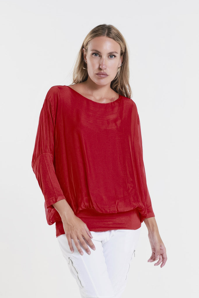 BQ206 600 Red Rosa 34 Slv Silk Banded Blouse-1