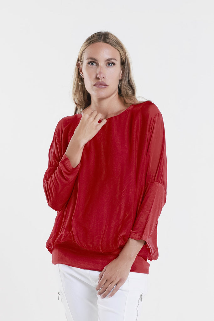 BQ206 600 Red Rosa 34 Slv Silk Banded Blouse-2