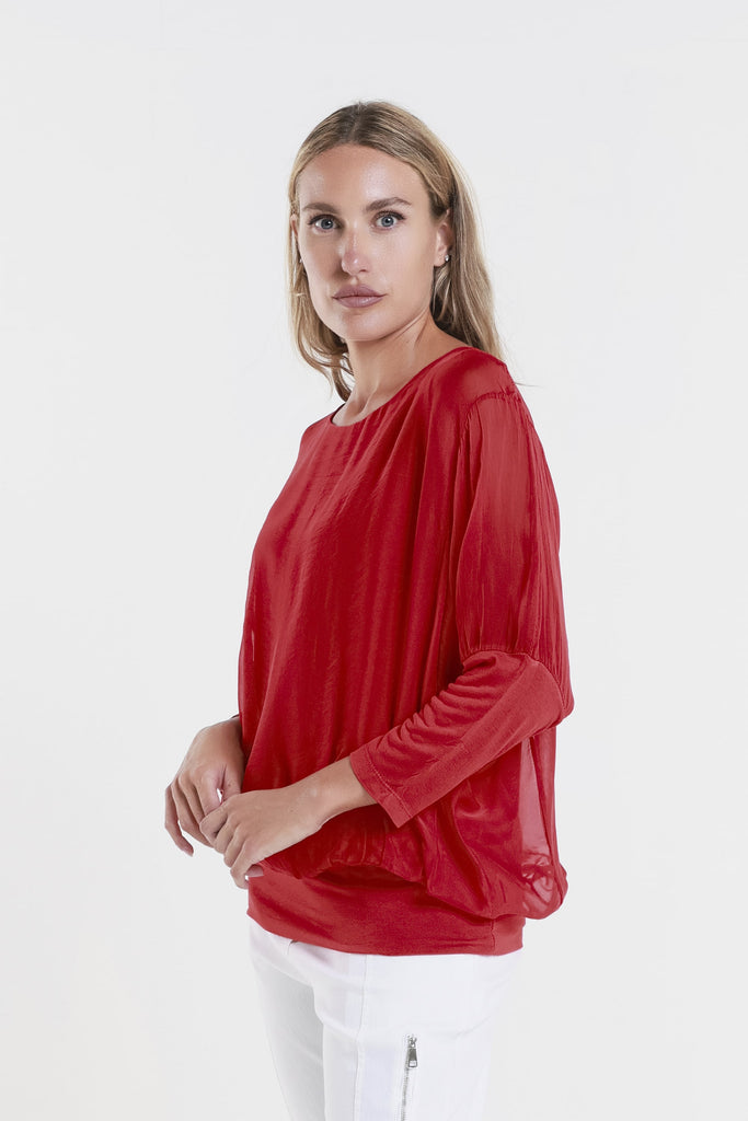 BQ206 600 Red Rosa 34 Slv Silk Banded Blouse-3