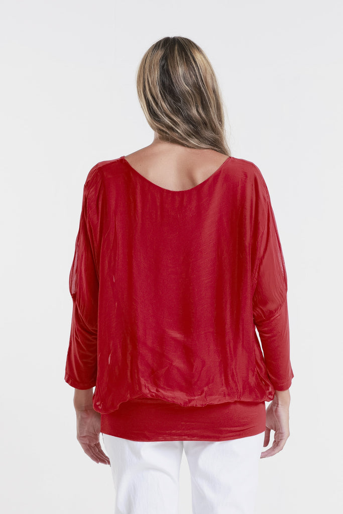 BQ206 600 Red Rosa 34 Slv Silk Banded Blouse-4