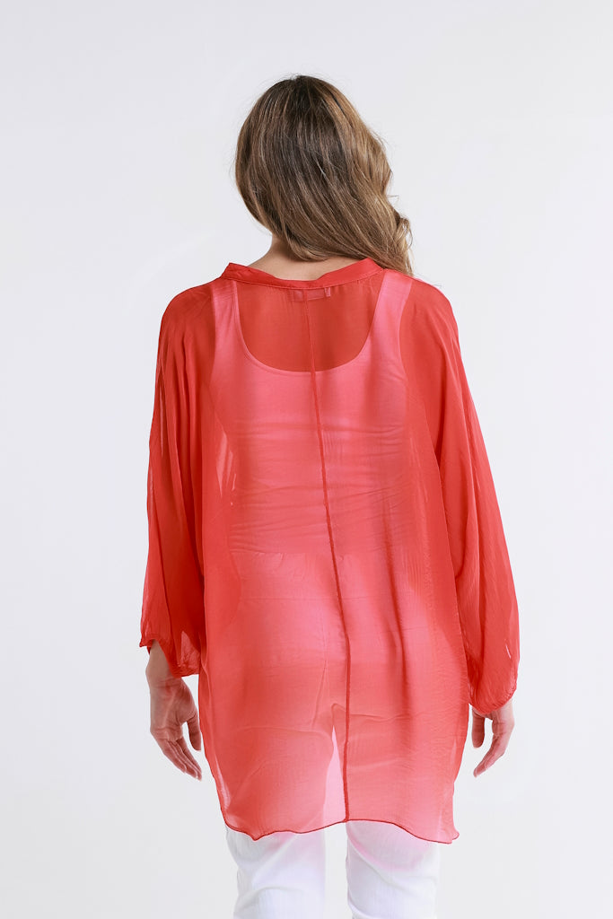 BQ208-600 Red Viola Silk Button Front Blouse