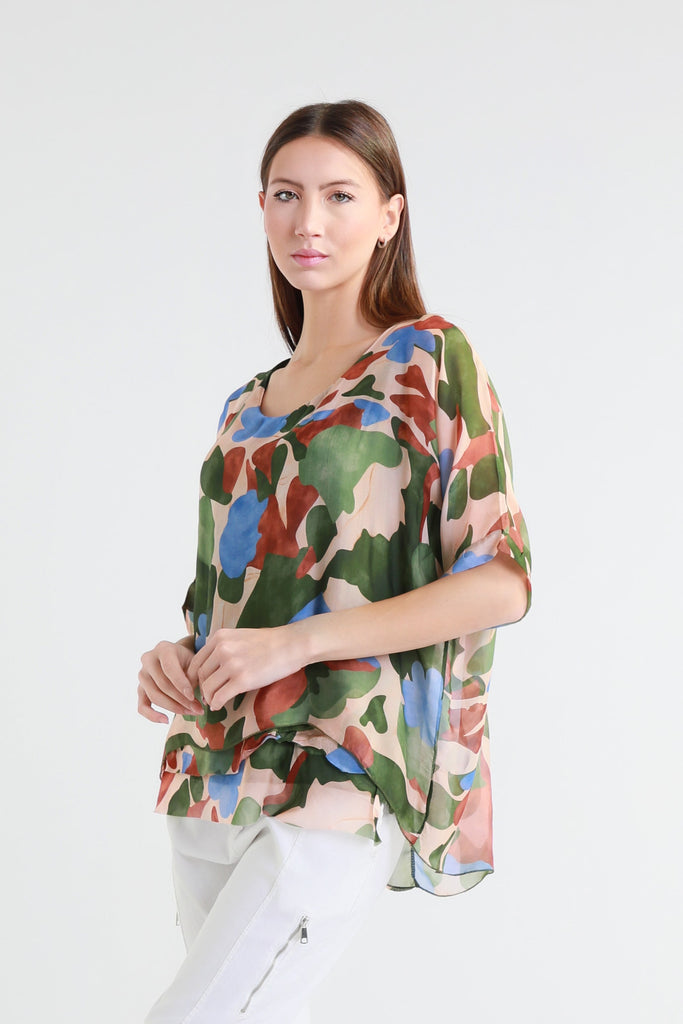 BQ209M 303 Army Matisse Adriana 3/4 Slv Silk Double Raw Edge Top