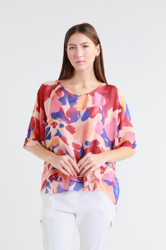 BQ209M 650 Pink Matisse Adriana 3/4 Slv Silk Double Raw Edge Top