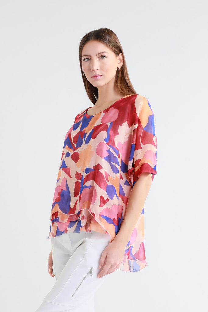 BQ209M 650 Pink Matisse Adriana 3/4 Slv Silk Double Raw Edge Top