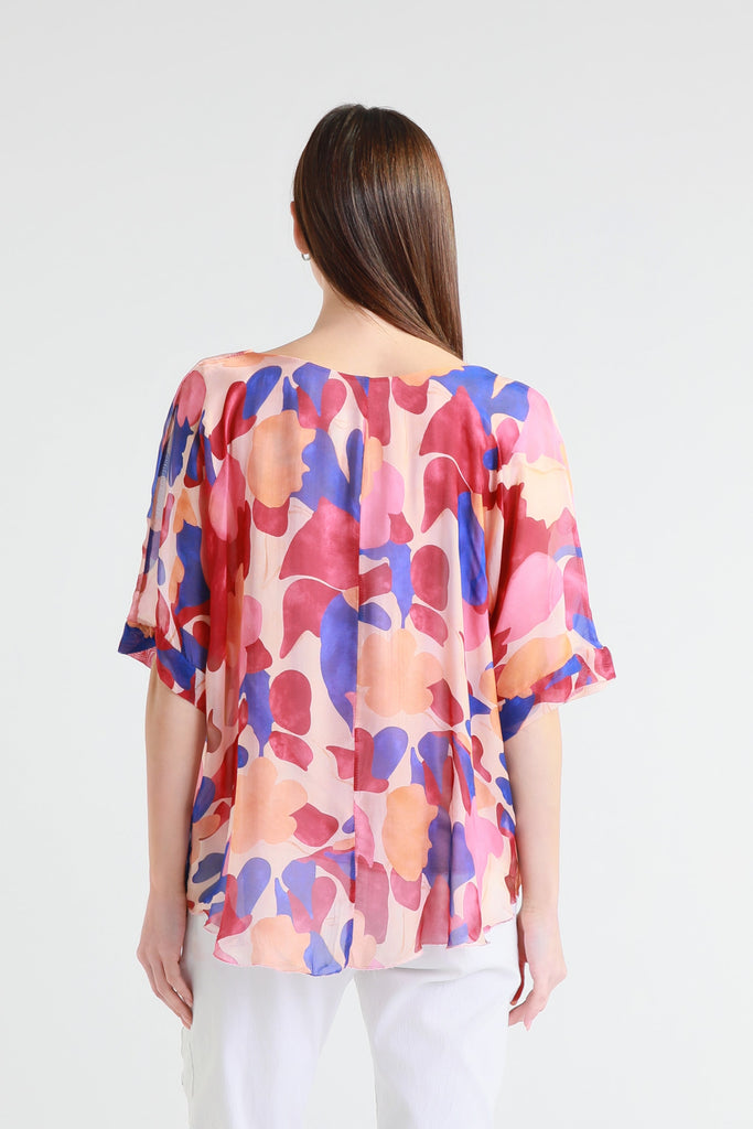 BQ209M 650 Pink Matisse Adriana 3/4 Slv Silk Double Raw Edge Top