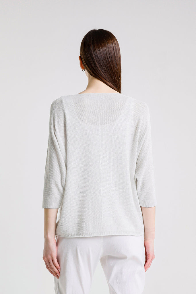 BQ243P 100 White Sparkle Brielle 3/4 Slv V-Neck Top