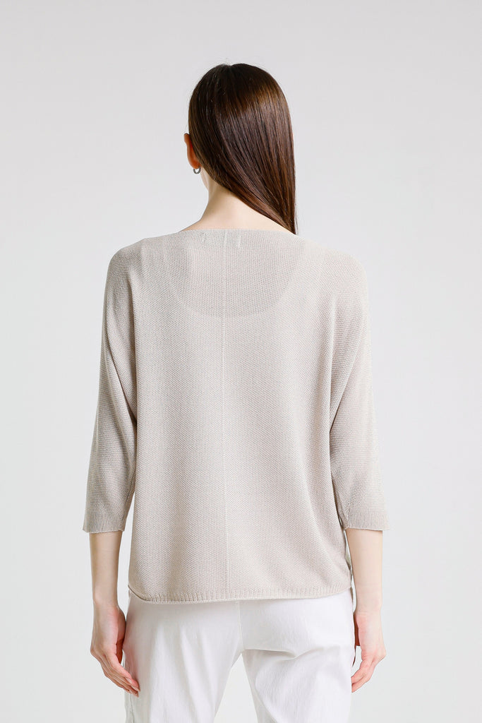 BQ243P 250 Beige Sparkle Brielle 3/4 Slv V-Neck Top