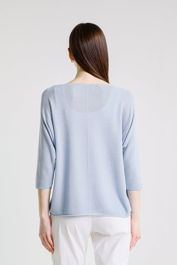 BQ243P 428 Celestial Blue Sparkle Brielle 3/4 Slv V-Neck Top