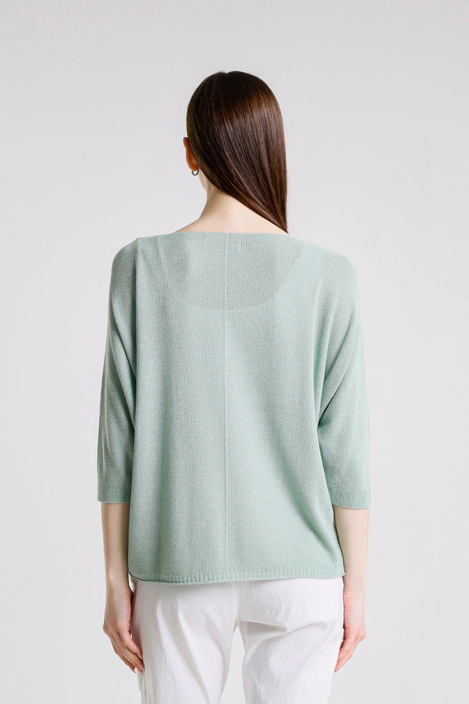 BQ243P 442 Aqua Sparkle Brielle 3/4 Slv V-Neck Top