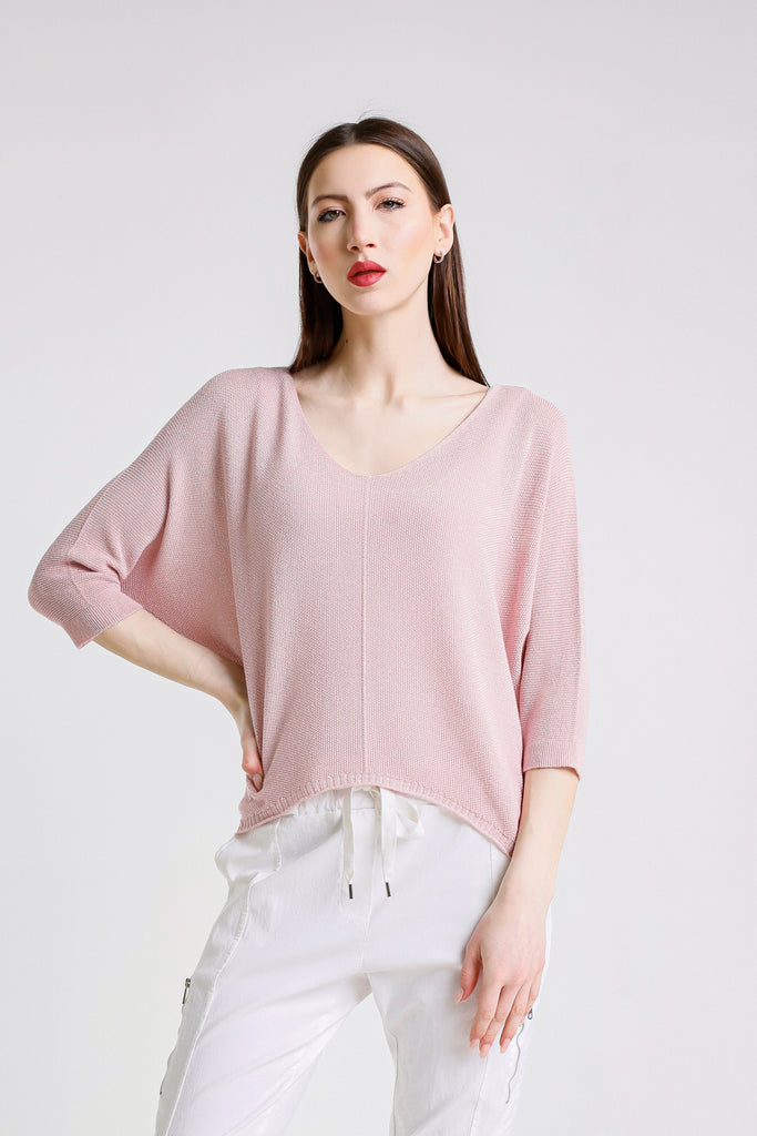 BQ243P 681 Blush Sparkle Brielle 3/4 Slv V-Neck Top