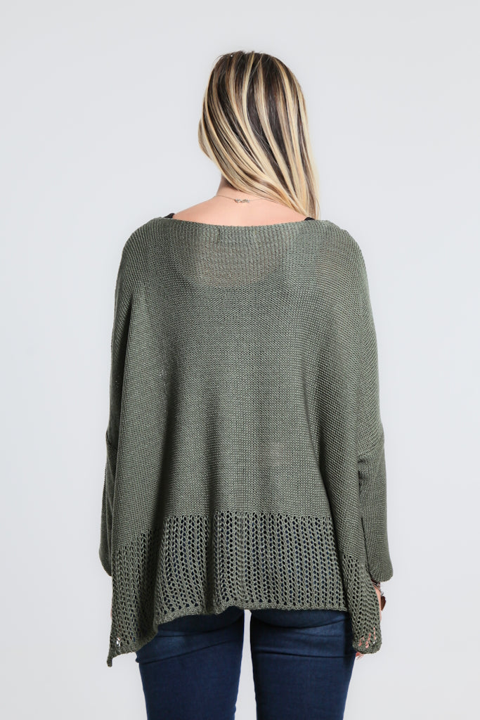 BQ905-303 Army Amani Crop Sweater