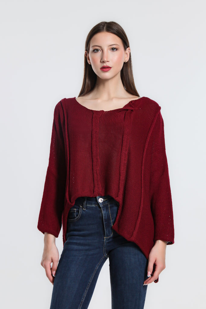 BQ905-602 Burgundy Amani Crop Sweater