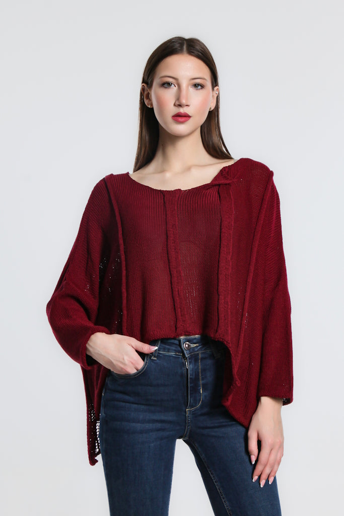 BQ905-602 Burgundy Amani Crop Sweater