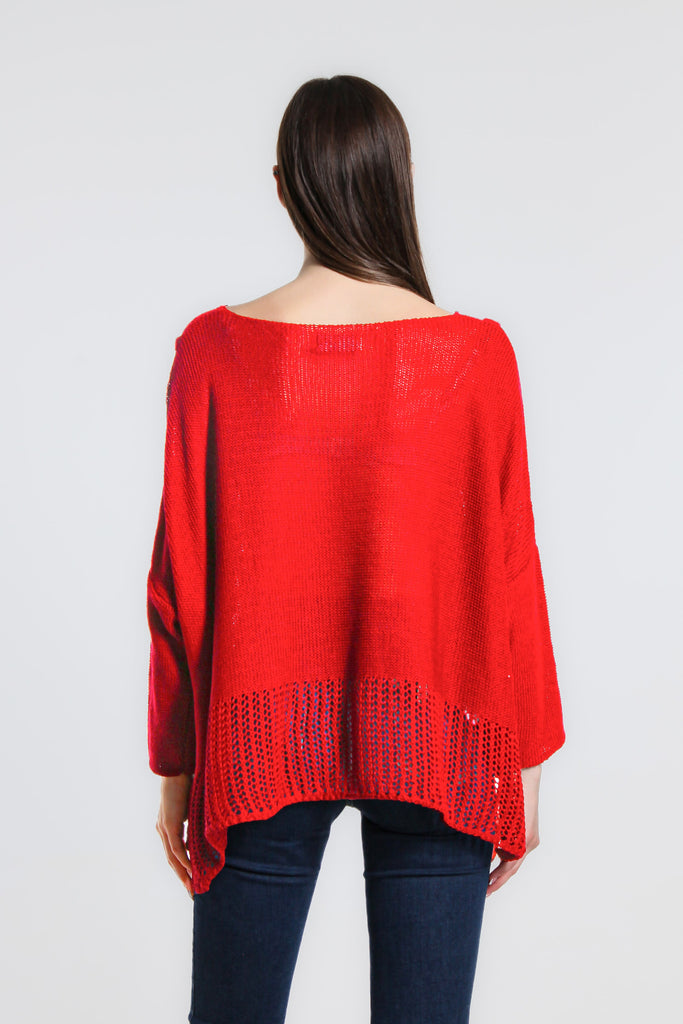 BQ905 600 Red Amani 3/4 Slv Cotton/Acrylic Crop Sweater