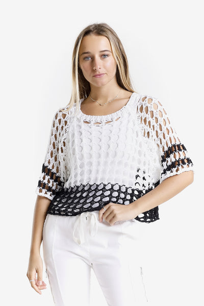 Doris Banded Ballet Sleeve 2-Tone Knit Sweater (BQ906B) – TINA
