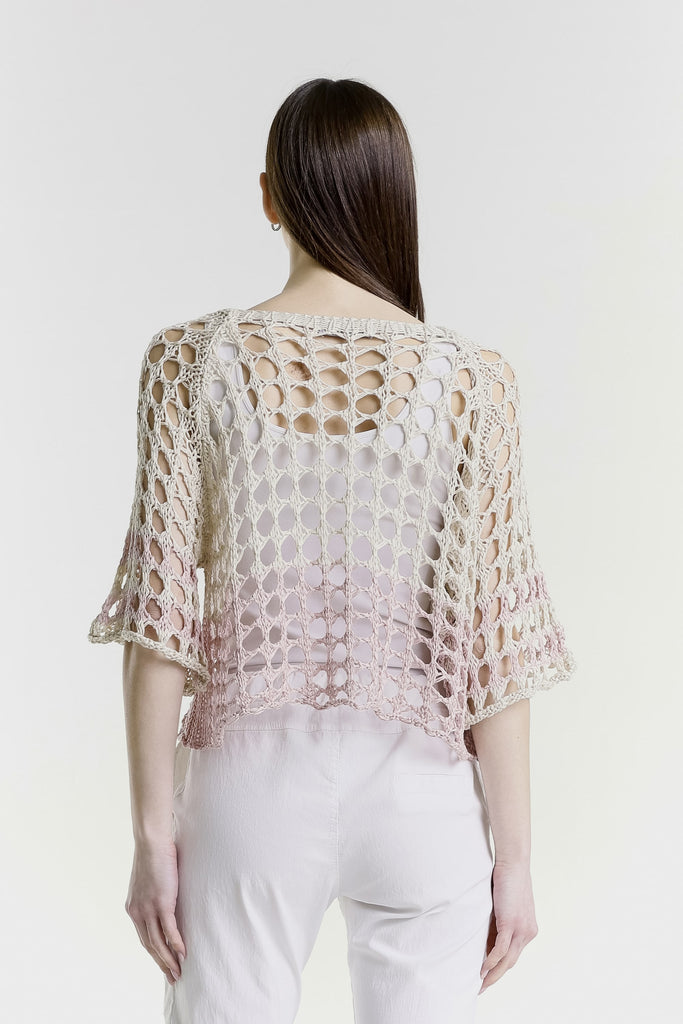 BQ906B 951 Blush/Sand Banded Doris Ballet Slv 2-Tone Banded Knit Sweater-4