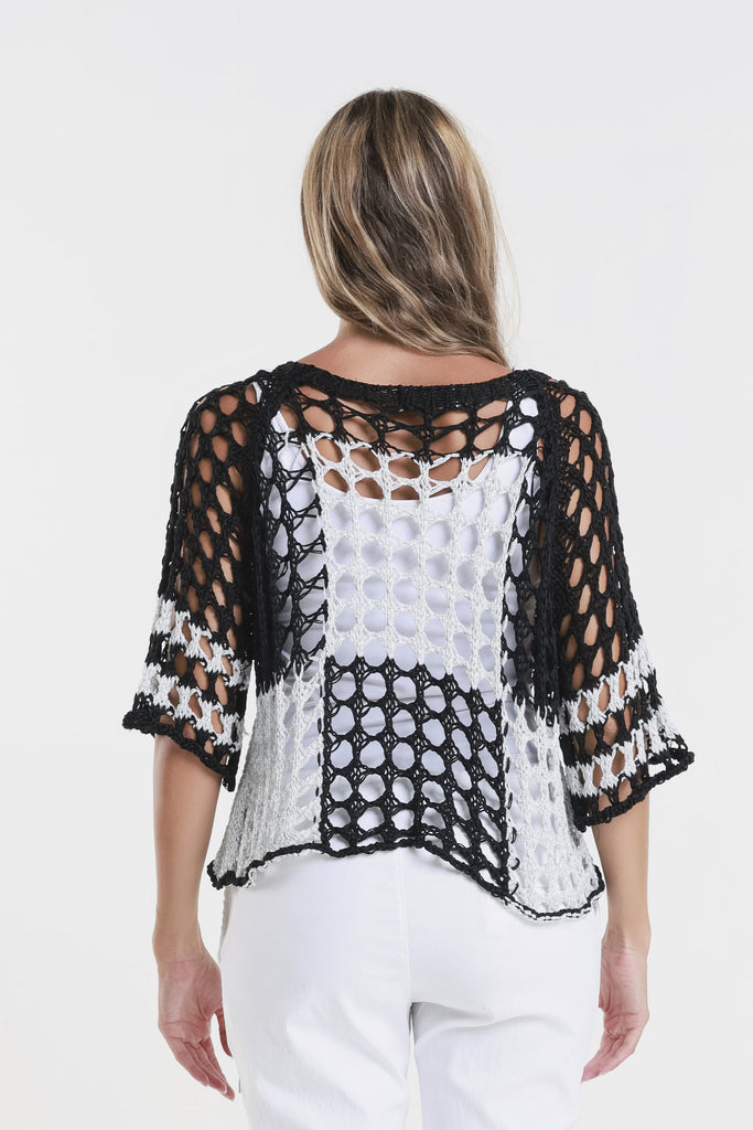BQ906P 001 Black w/Silver Sparkle Doris Ballet Slv 2-Tone Square Knit Sweater-4