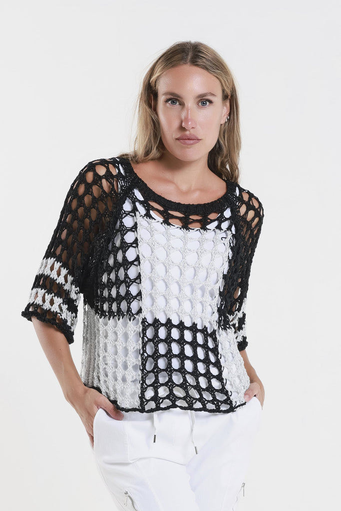 BQ906P 001 Black w/Silver Sparkle Doris Ballet Slv 2-Tone Square Knit Sweater-2