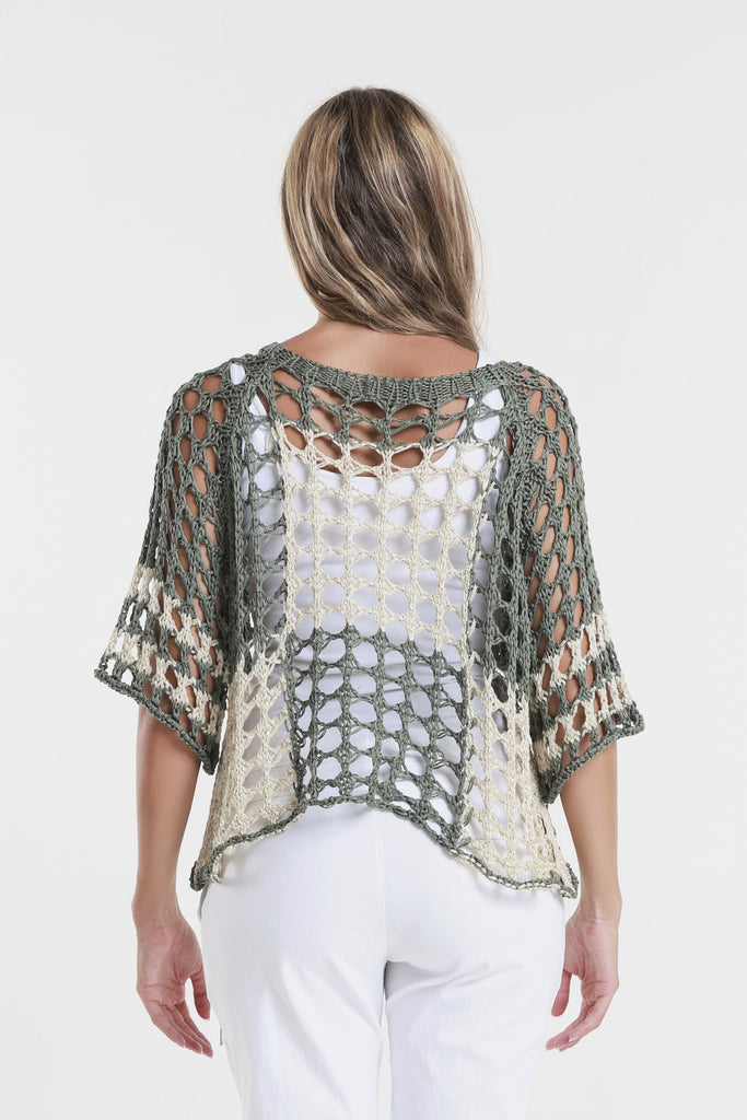 BQ906 303 Army/Sand Doris Ballet Slv 2-Tone Square Knit Sweater-4