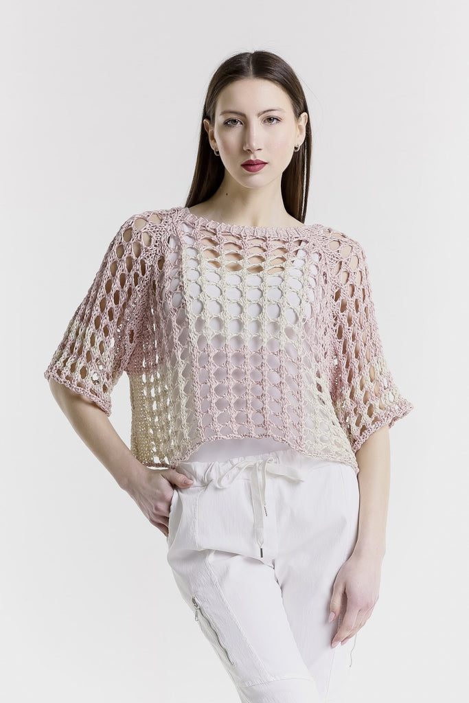 BQ906 951 Blush/Sand Doris Ballet Slv 2 Tone Square Knit Sweater-1