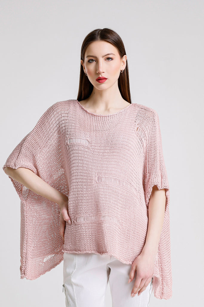 BQ909 681 Blush Jean Elbow Slv Open Bar Knit Top