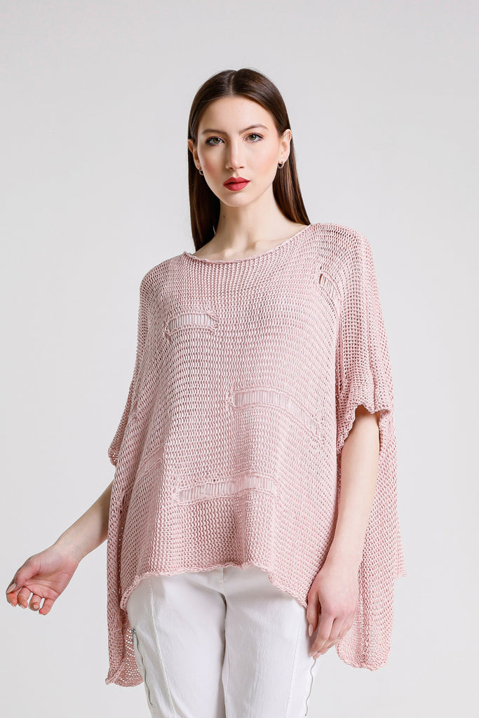 BQ909 681 Blush Jean Elbow Slv Open Bar Knit Top