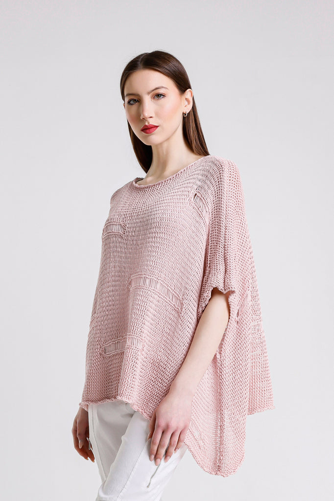 BQ909 681 Blush Jean Elbow Slv Open Bar Knit Top