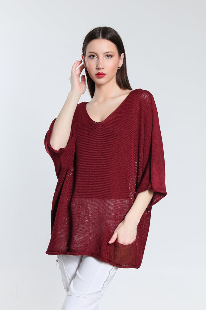 BQ915-602 Burgundy Joriel Batwing Classic Sweater