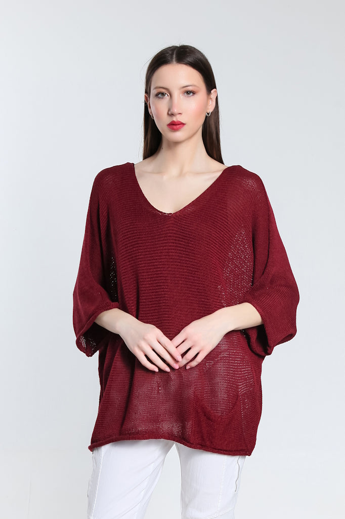 BQ915-602 Burgundy Joriel Batwing Classic Sweater