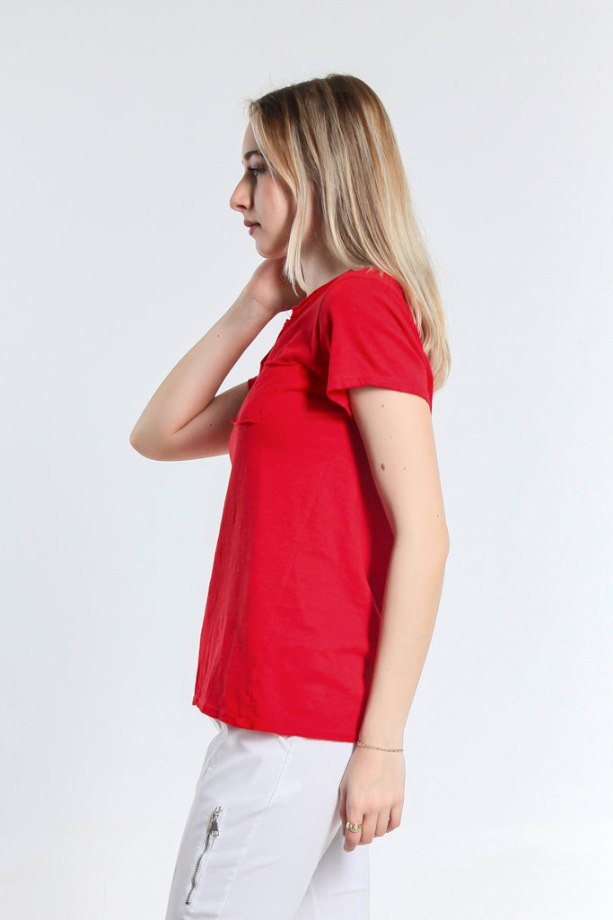 BSS165-600 Red Florence V-Neck Frocket Tee