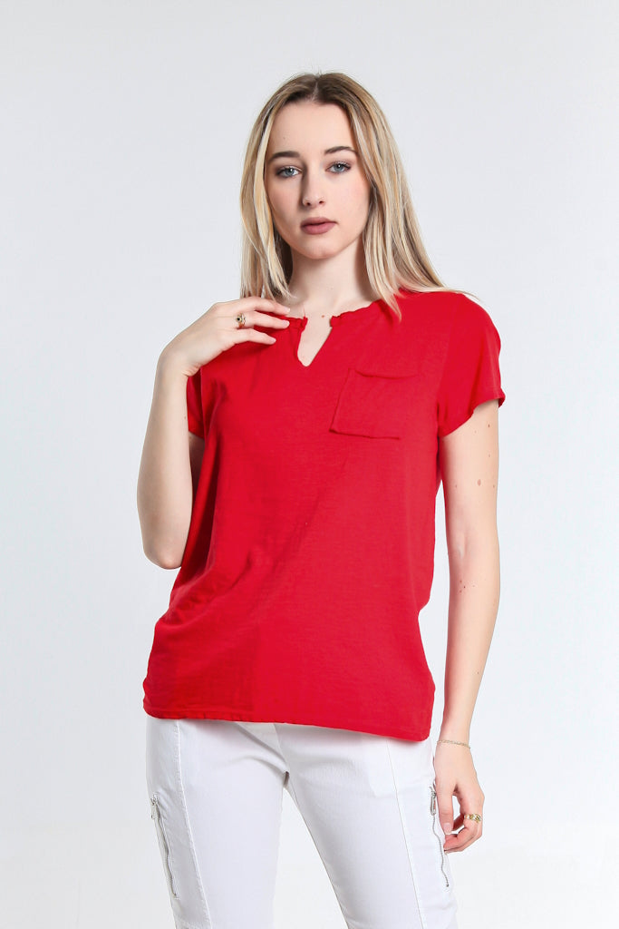 BSS165-600 Red Florence V-Neck Frocket Tee