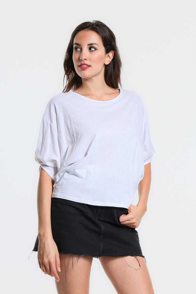 BSS171-100 White Omaria Short Sleeve Batwing Crop Top