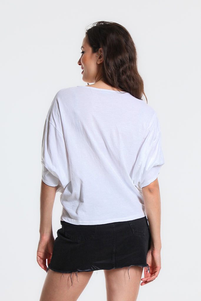 BSS171-100 White Omaria Short Sleeve Batwing Crop Top