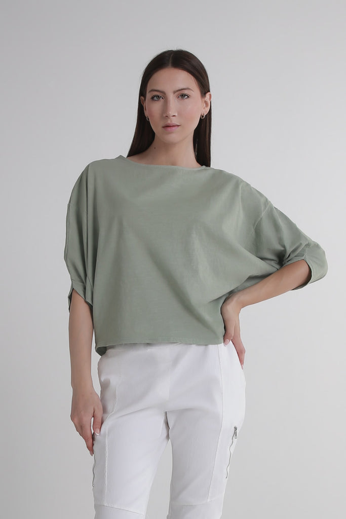 BSS171 316 Olive Omaria SS Batwing Crop Top
