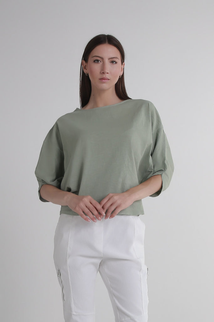 BSS171 316 Olive Omaria SS Batwing Crop Top