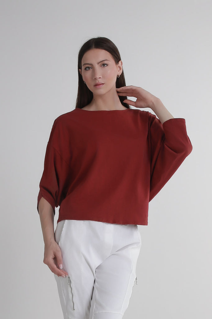 BSS171 602 Burgundy Omaria SS Batwing Crop Top