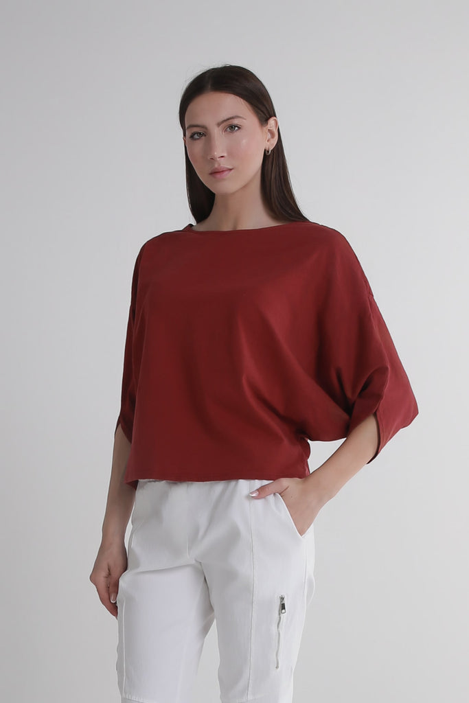 BSS171 602 Burgundy Omaria SS Batwing Crop Top