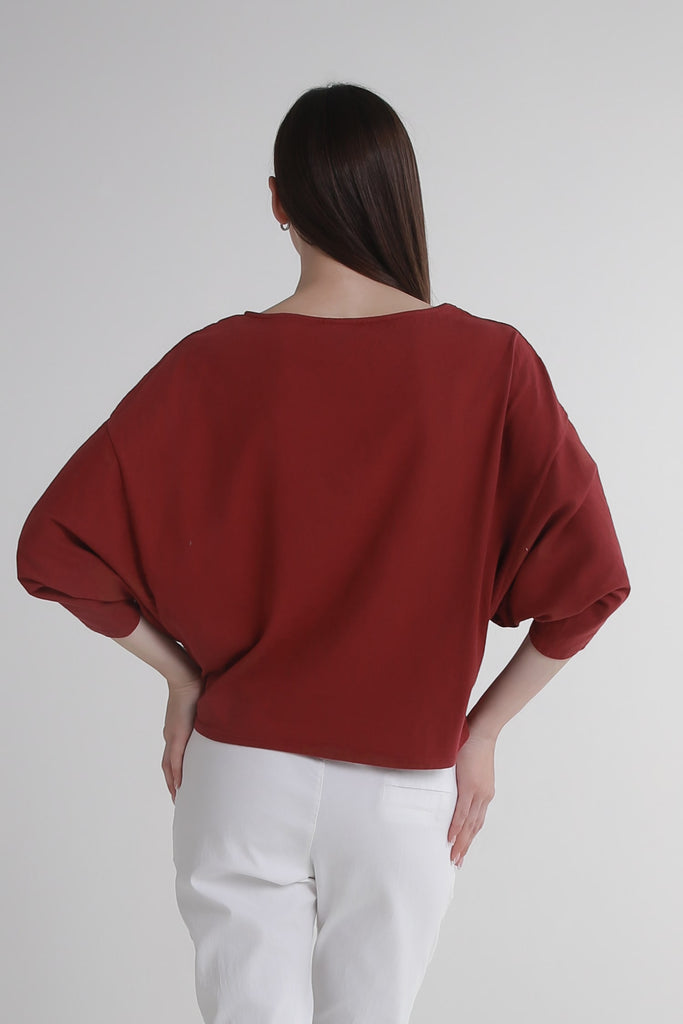 BSS171 602 Burgundy Omaria SS Batwing Crop Top