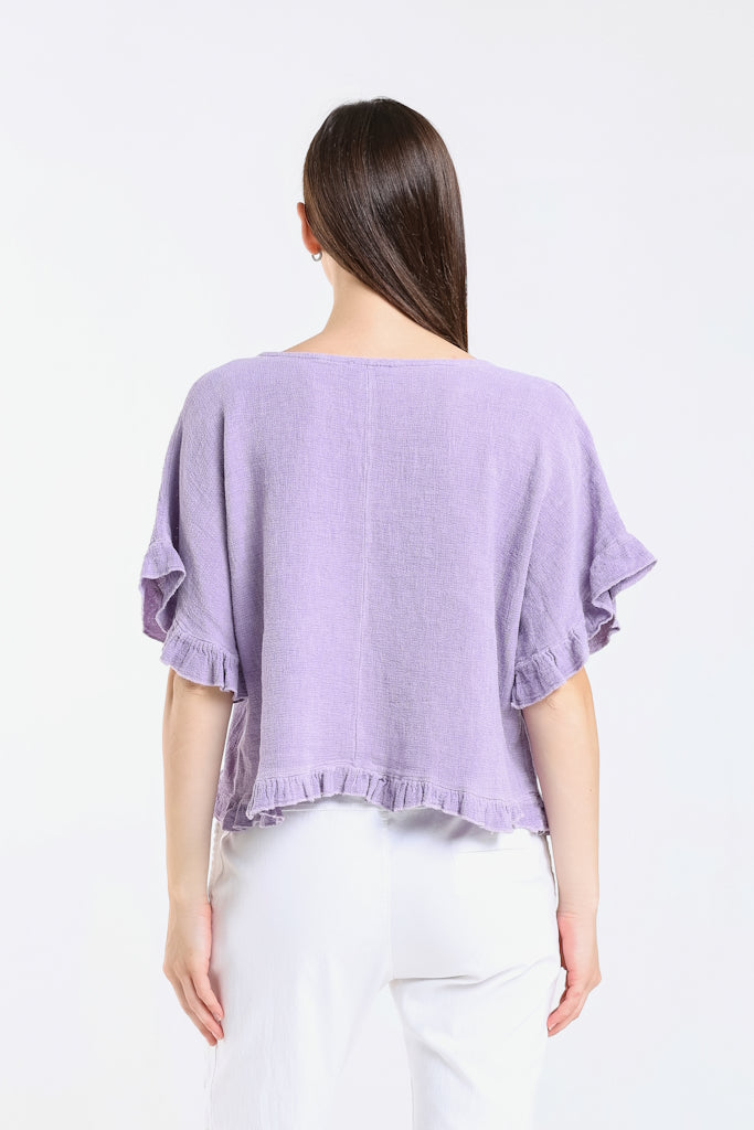 BSS173-535 Lilac Enzyme Kinslee Short Sleeve Ruffle Top