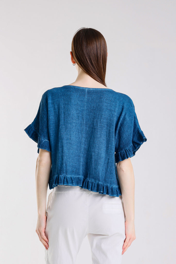 BSS173 328 Teal Enzyme Kinslee SS Ruffle Top