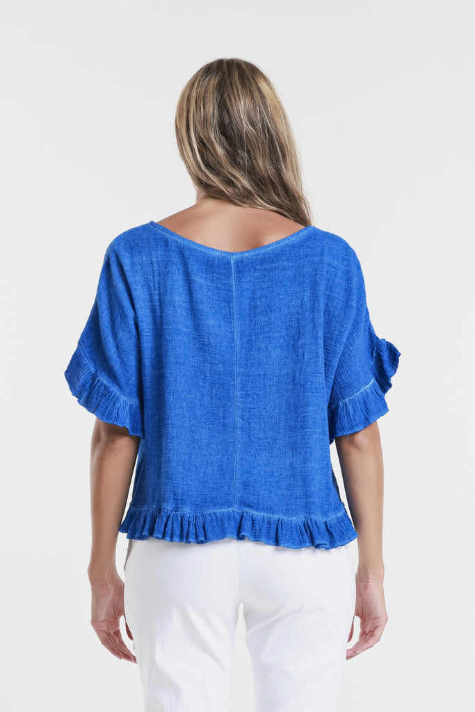 BSS173 460 Royal Blue Enzyme Kinslee SS Ruffle Top-4
