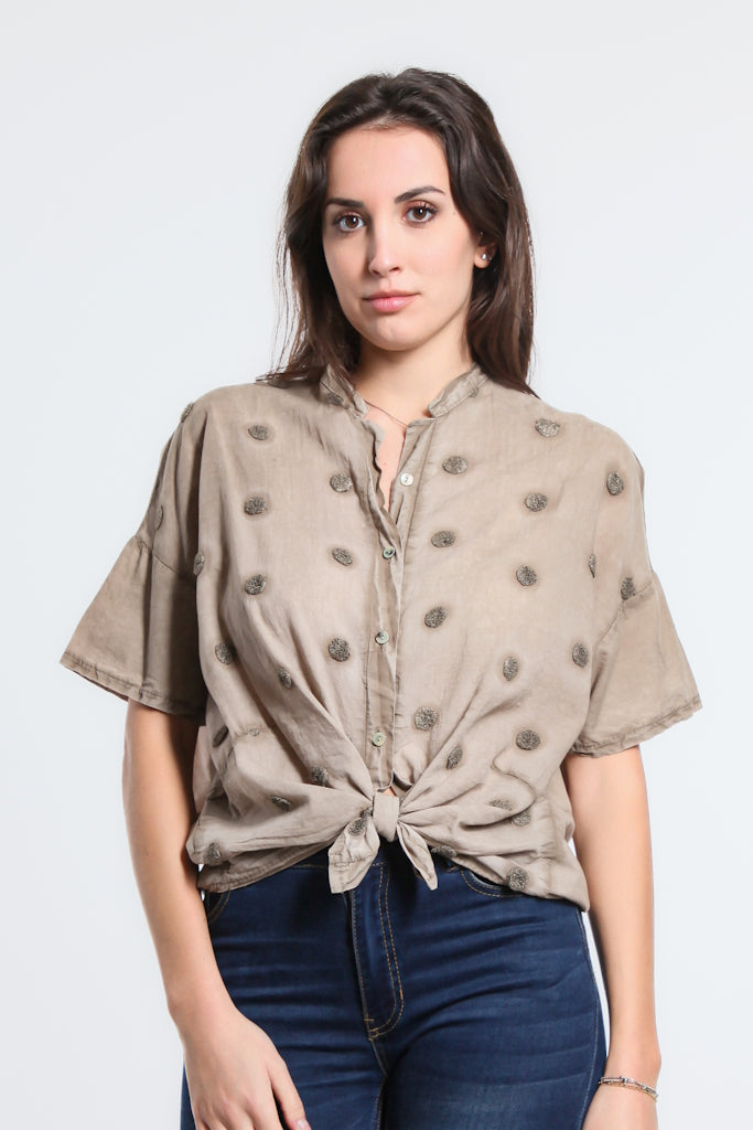 BSS190P-241 Taupe Spray Wash Spot Norma SS Tie Front Top