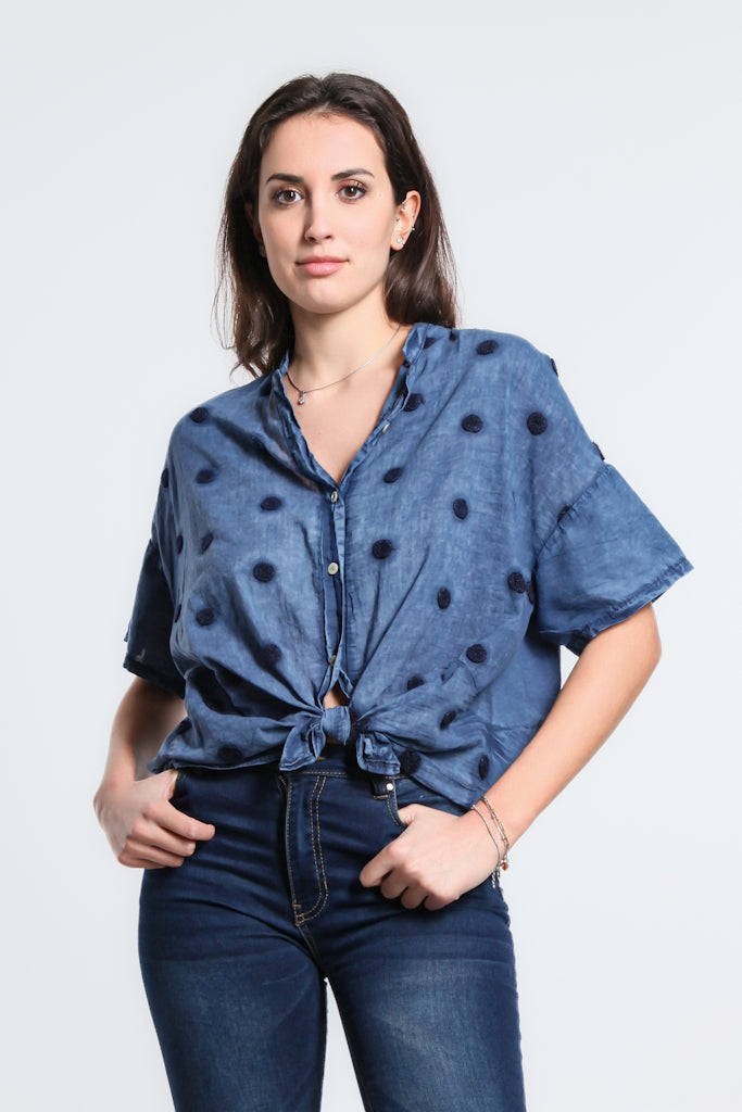 BSS190P-429 Blue Spray Wash Spot Norma SS Tie Front Top