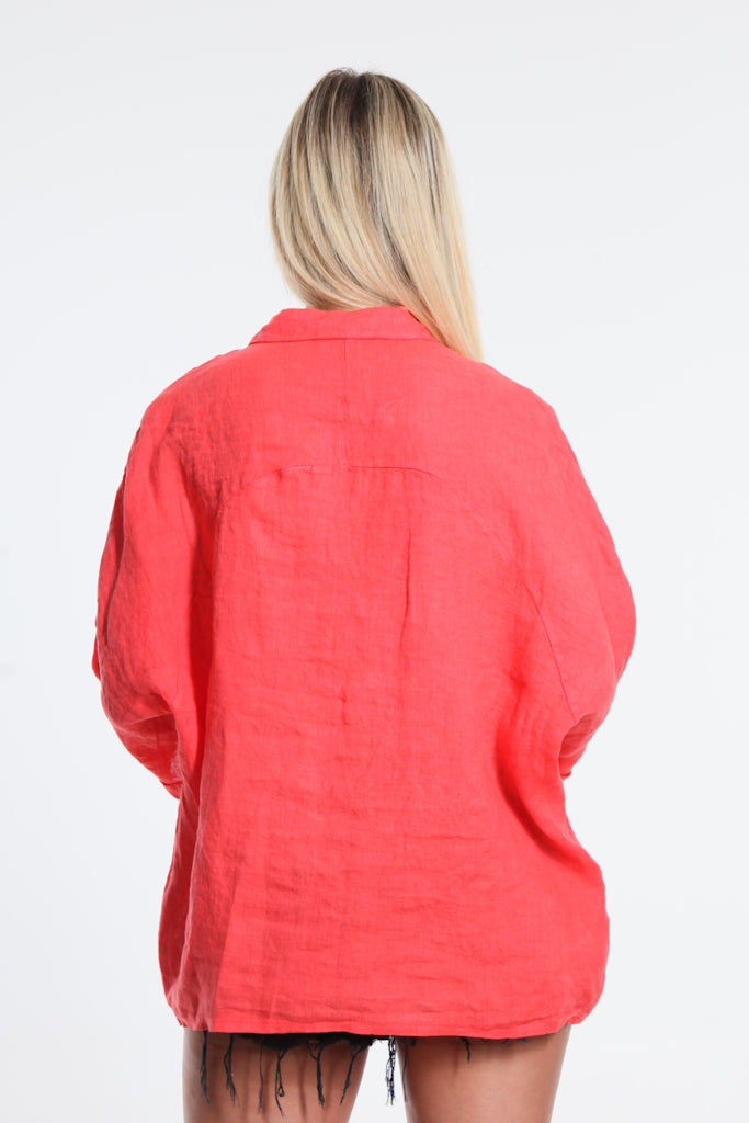 BSS193-810 Coral Starla Collared Linen Top